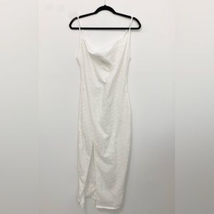 NWT PLT WHITE BRODERIE ANGLAISE COWL NECK STRAPPY MIDI DRESS